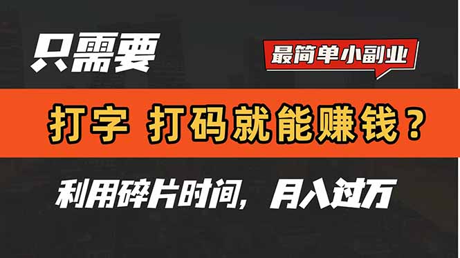 只需要打字，打码，就能赚钱？简单的赚钱小副业，利用碎片时间，月入过万-快名资源网