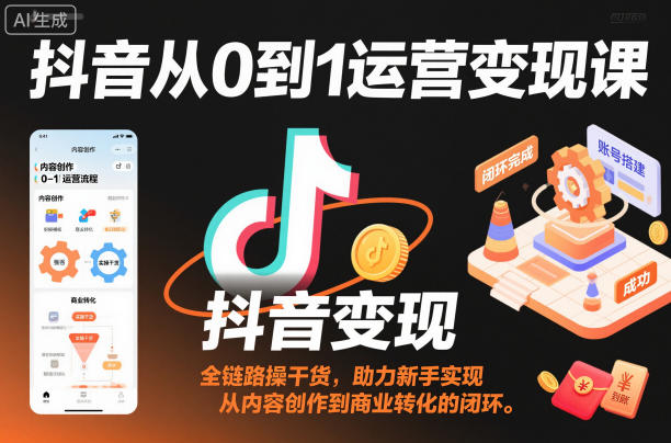 抖音从0到1运营变现课，全链路实操干货，助力新手实现从内容创作到商业转化的闭环-快名资源网