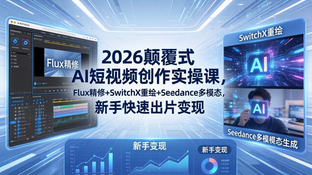 2026颠覆式 AI短视频创作课-5月更新，Flux精修+SwitchX重绘+Seedance多模态，新手快速出片变现-快名资源网