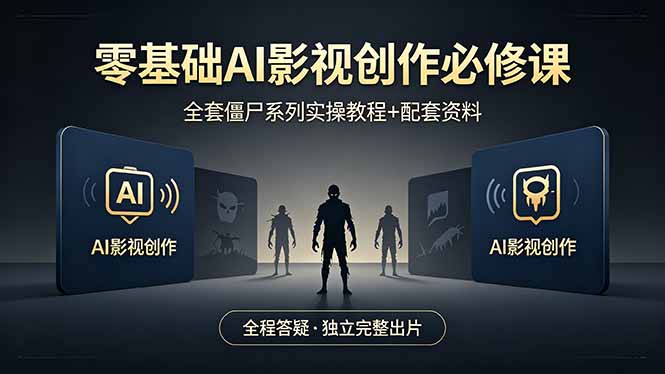 零基础AI影视创作必修课，全套僵尸系列实操教程加配套资料，全程答疑带你独立完整出片-快名资源网