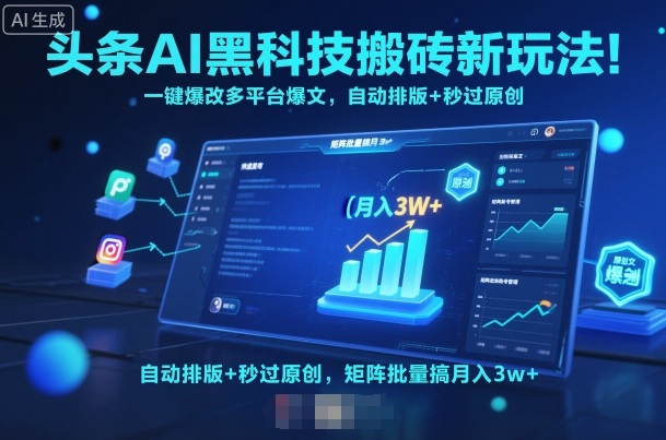 头条AI黑科技搬砖新玩法！一键爆改多平台爆文，自动排版+秒过原创，矩阵批量搞月入3w+【揭秘】-快名资源网