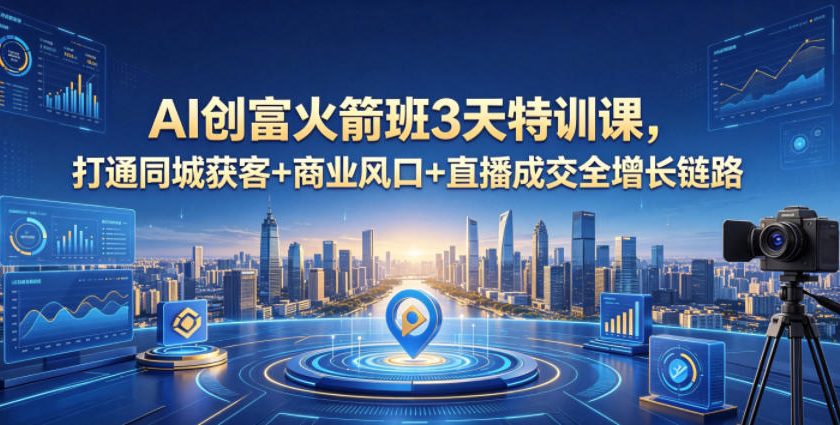 AI创富火箭班3天特训课，打通同城获客+商业风口+直播成交全增长链路，2026年4月新课-快名资源网