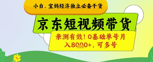 小白宝妈经济独立必备干货，京东短视频带货，亲测有效!0基础单号月入8k+，可多号【揭秘】-快名资源网