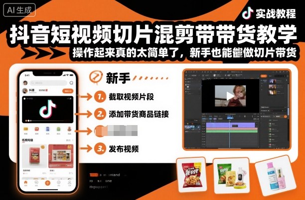 抖音短视频切片混剪带货教学，操作起来真的太简单了，新手也能做切片带货-青虫资源网