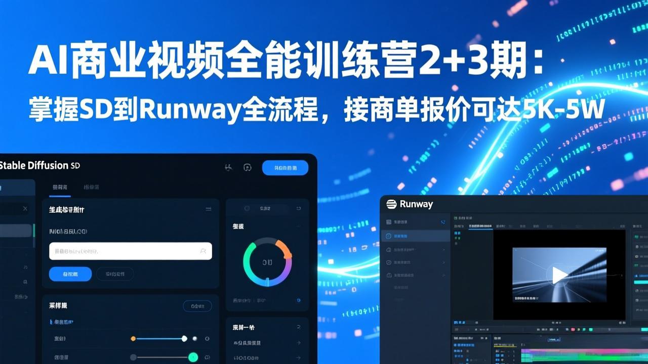AI商业视频全能训练营2+3期：掌握SD到Runway全流程，接商单报价可达5K-5W-快名资源网