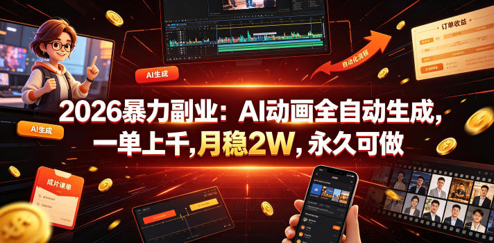 2026暴力副业：AI动画全自动生成，一单上千，月稳2W，永久可做【揭秘】-快名资源网