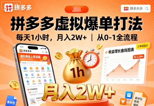 拼多多虚拟爆单打法，每天1小时，月入2W+，从0-1全流程-青虫资源网