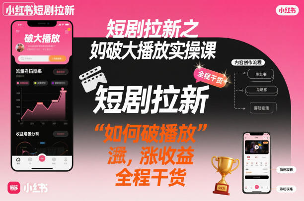 短剧拉新之小红书如何破大播放实操课，如何破播放，涨收益，全程干货-快名资源网