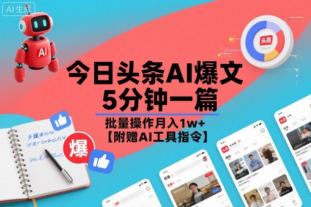今日头条AI爆文，5分钟一篇，批量操作月入1w+【附赠AI工具指令】-快名资源网