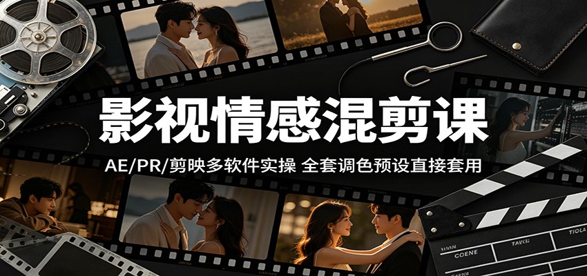 影视情感混剪课：AE/PR/剪映多软件实操，全套调色预设直接套用-快名资源网