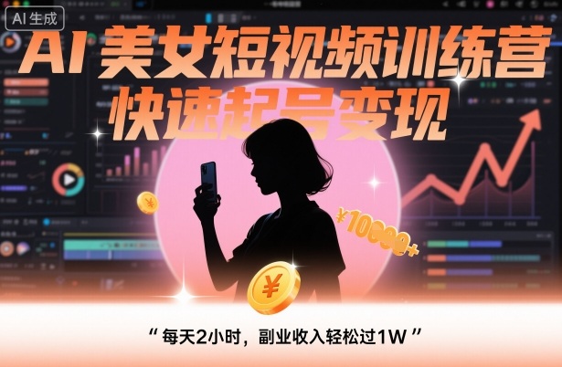 AI美女短视频训练营，快速起号变现，每天2小时，副业收入轻松过1W-青虫资源网