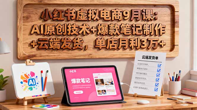 小红书虚拟电商9月课：AI原创技术+爆款笔记制作+云端发货，单店月利3万+-青虫资源网