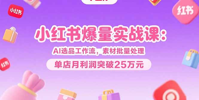 小红书爆量实战课：AI选品工作流，素材批量处理，单店月利润突破25万元-快名资源网