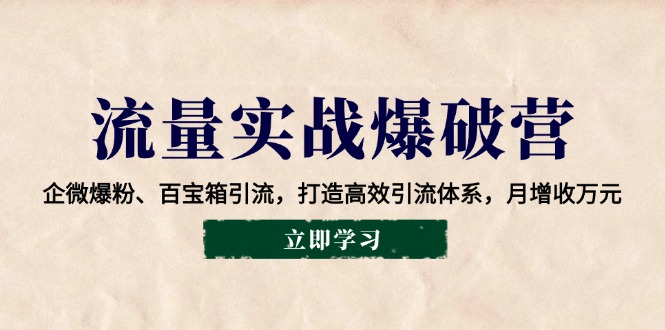 流量实战爆破营：企微爆粉、百宝箱引流，打造高效引流体系，月增收万元-快名资源网