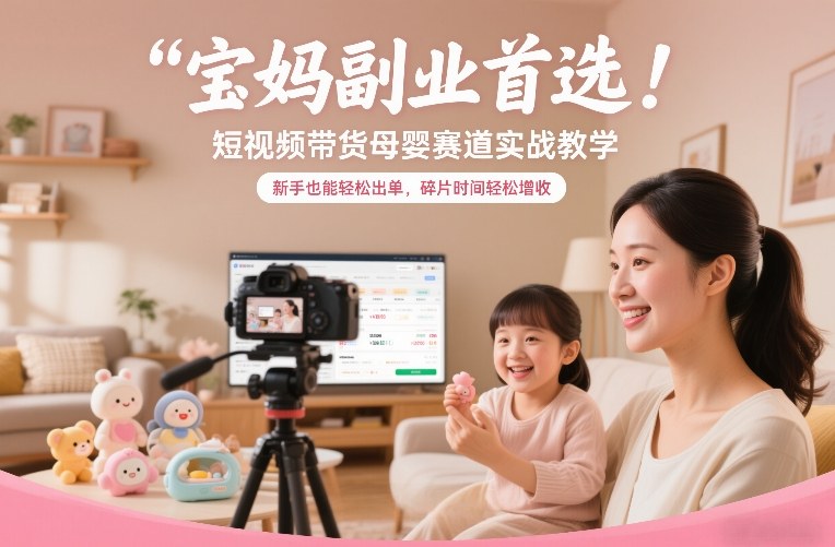 宝妈副业首选！短视频带货母婴赛道实战教学，新手也能轻松出单，碎片时间轻松增收-快名资源网