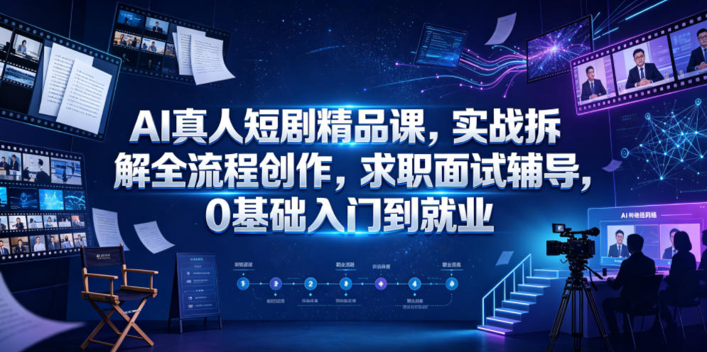 AI真人短剧精品课，实战拆解全流程创作，求职面试辅导，0基础入门到就业-快名资源网