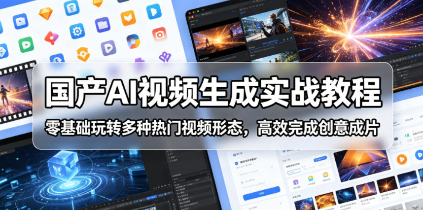 国产AI视频生成实战教程，零基础玩转多种热门视频形态，高效完成创意成片-快名资源网