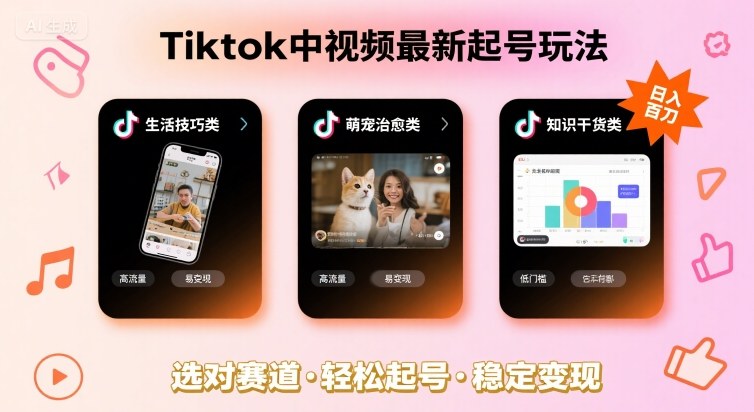 Tiktok中视频最新起号玩法，想要日入百刀，做好这几个赛道就可以了-快名资源网