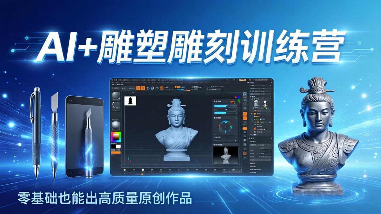 AI+雕塑雕刻训练营：从AI创作、大模型训练到3D雕刻 + 渲染，零基础也能出高质量原创作品-快名资源网