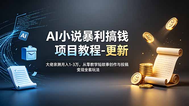 AI小说暴利搞钱项目教程-更新，大佬亲测月入1-3万，从零教学短故事创作与投稿变现全套玩法-快名资源网