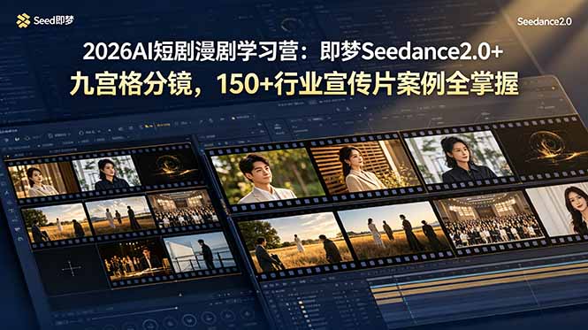 2026AI短剧漫剧学习营：即梦Seedance2.0+九宫格分镜，150+行业宣传片案例全掌握-青虫资源网