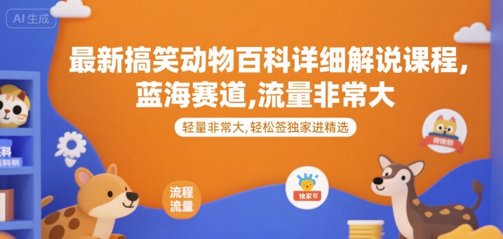 最新搞笑动物百科详细解说课程，蓝海赛道，流量非常大，轻松签独家进精选-快名资源网