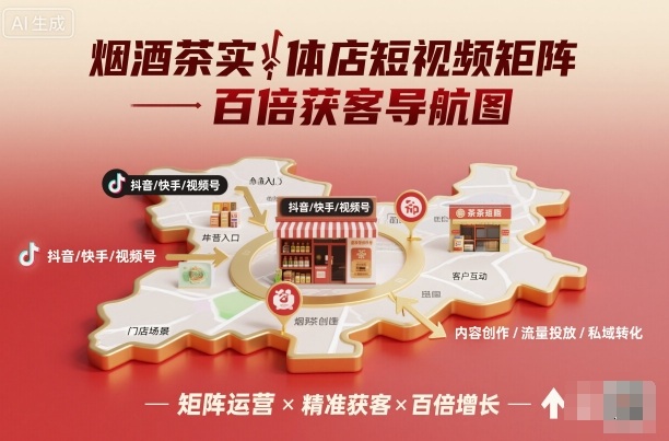 烟酒茶实体店短视频矩阵百倍获客导航图-快名资源网
