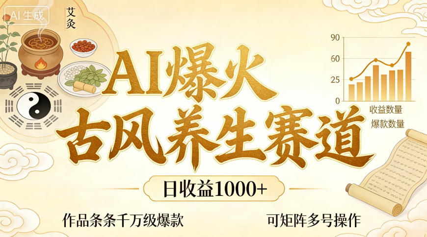 AI爆火古风养生赛道，日收益1k+单条作品点赞破万+，可矩阵多号操作【揭秘】-快名资源网