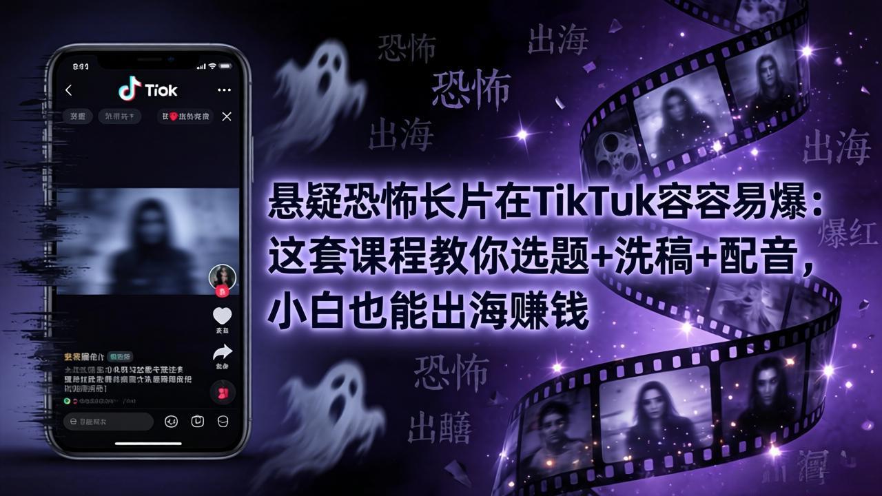悬疑恐怖长片在TikTok最容易爆：这套课程教你选题+洗稿+配音，小白也能出海赚钱-快名资源网
