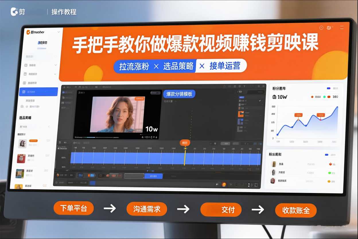 手把手教你做爆款视频赚钱剪映课，手把手教学拉流涨粉、选品策略和接单运营(更新2026)-快名资源网