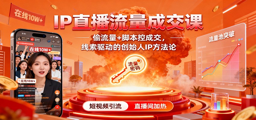 IP直播流量成交课：偷流量+脚本控成交，线索驱动的创始人IP方法论-快名资源网