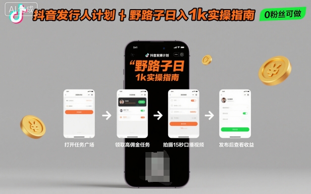 抖音发行人计划全新野路子玩法，随时随地，只要有手机，就能操作，日入1k+【揭秘】-快名资源网
