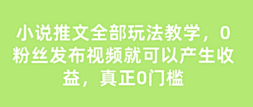 小说推文全部玩法教学，0粉丝发布视频就可以产生收益，真正0门槛-快名资源网