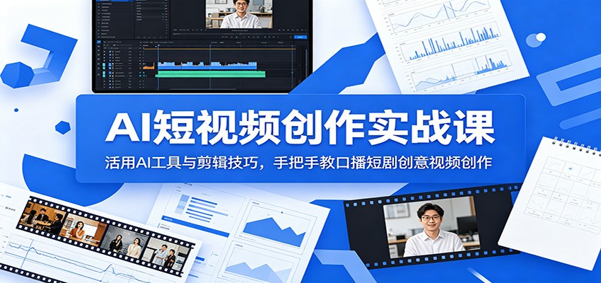 AI短视频创作实战课：活用AI工具与剪辑技巧，手把手教口播短剧创意视频创作-快名资源网