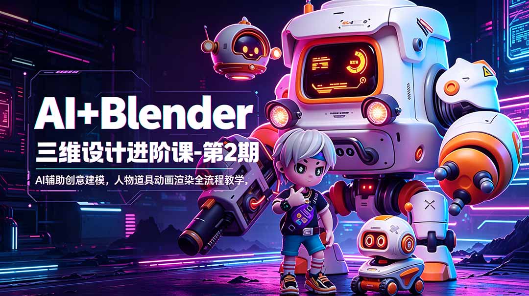 AI+Blender三维设计进阶课-第2期：AI辅助创意建模，人物道具动画渲染全流程教学-快名资源网