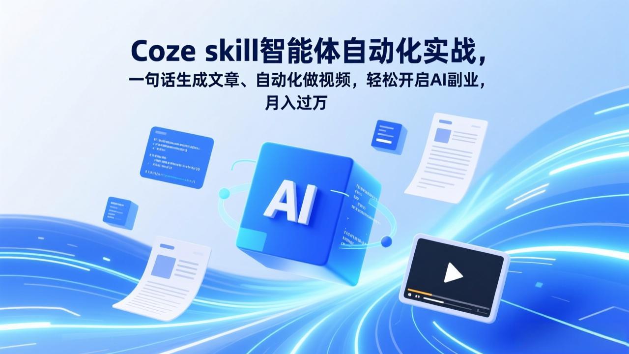 Coze skill智能体自动化实战，一句话生成文章、自动化做视频，轻松开启AI副业，月入过万-快名资源网