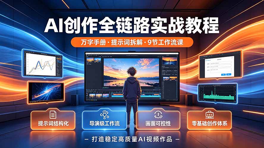 AI创作全链路实战教程｜万字手册·提示词拆解·9节工作流课，打造稳定高质量AI视频作品-青虫资源网