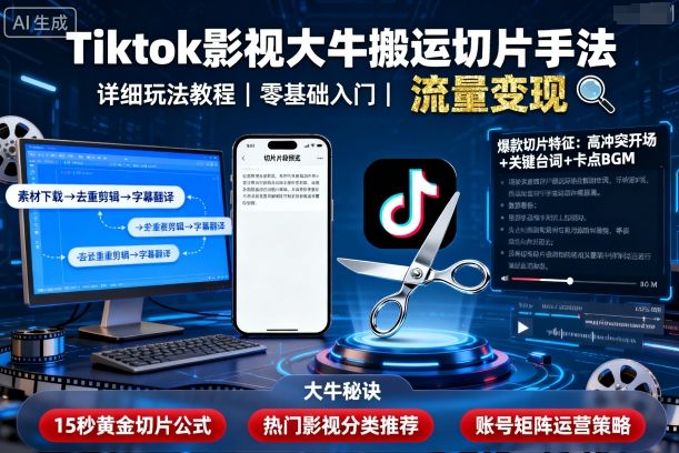 Tiktok影视大牛搬运切片手法，详细玩法教程-青虫资源网