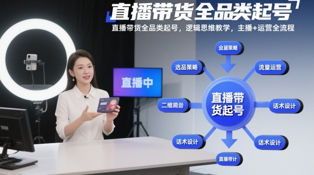 直播带货全品类起号，逻辑思维教学，主播+运营全流程-快名资源网