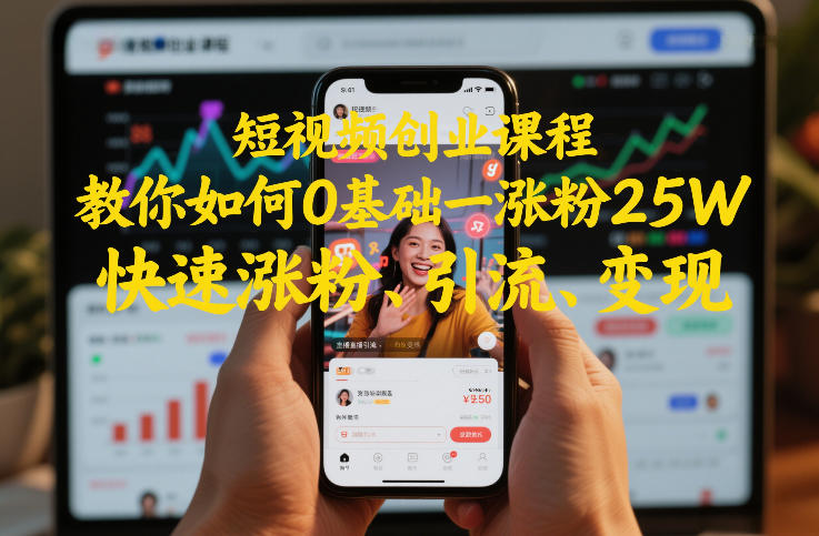 短视频创业课程，教你如何0基础一天涨粉25W，快速涨粉、引流、变现-快名资源网