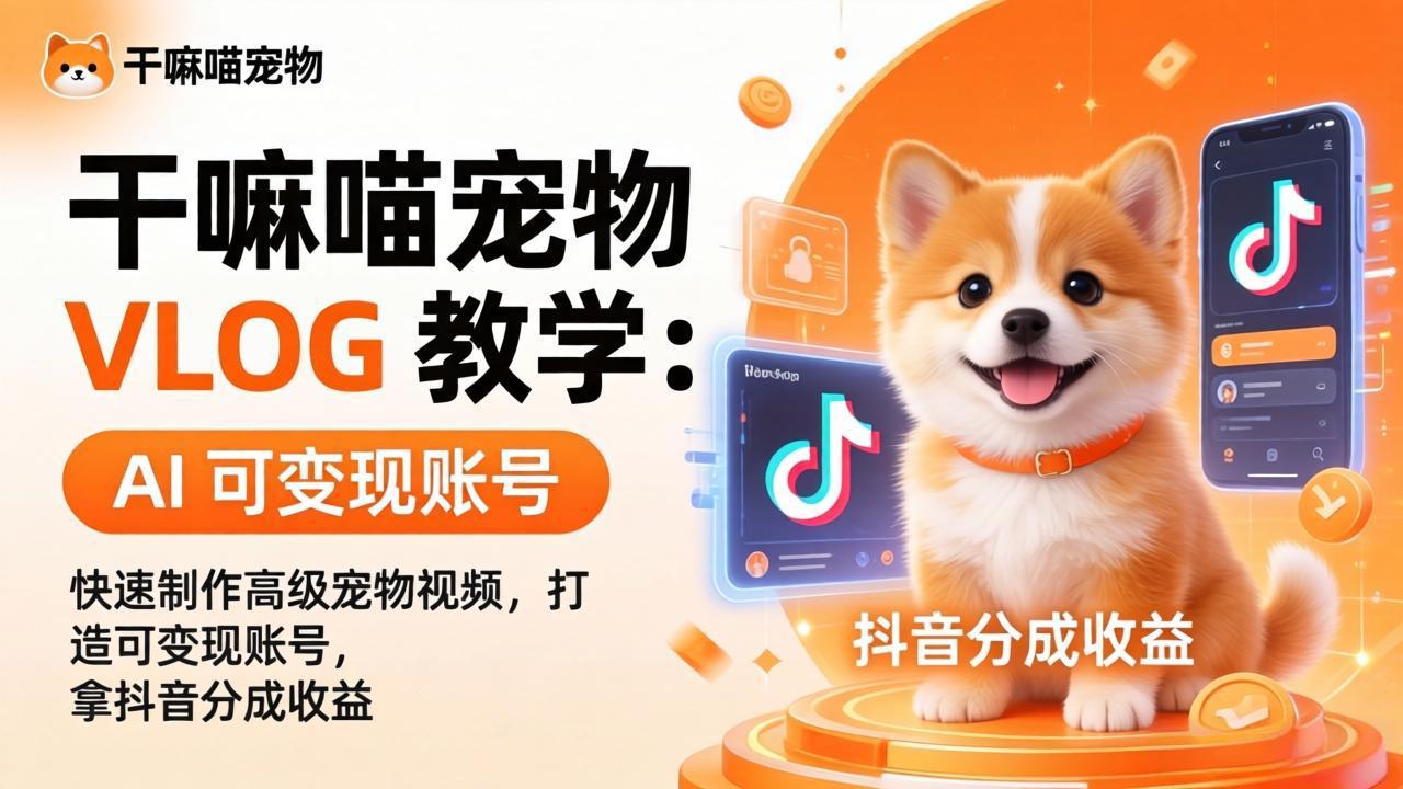 干嘛喵宠物 VLOG 教学：AI 快速制作高级宠物视频，打造可变现账号，拿抖音分成收益-快名资源网
