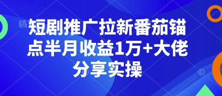 短剧推广拉新番茄锚点半月收益1万+大佬分享实操-快名资源网