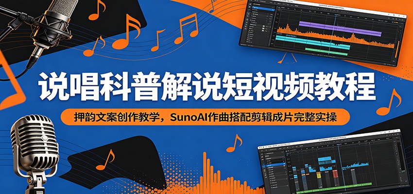 说唱科普解说短视频教程：押韵文案创作教学，SunoAI作曲搭配剪辑成片完整实操-快名资源网