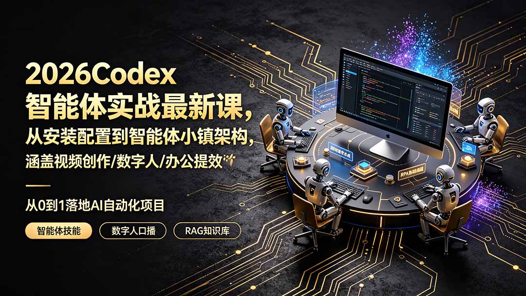 2026Codex智能体实战最新课，从安装配置到智能体小镇架构，涵盖视频创作/数字人/办公提效全技能-青虫资源网