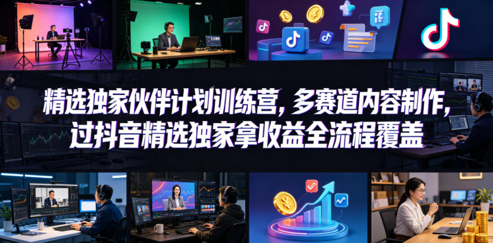 小豁食堂精选独家伙伴计划训练营，多赛道内容制作，过抖音精选独家拿收益全流程覆盖-快名资源网