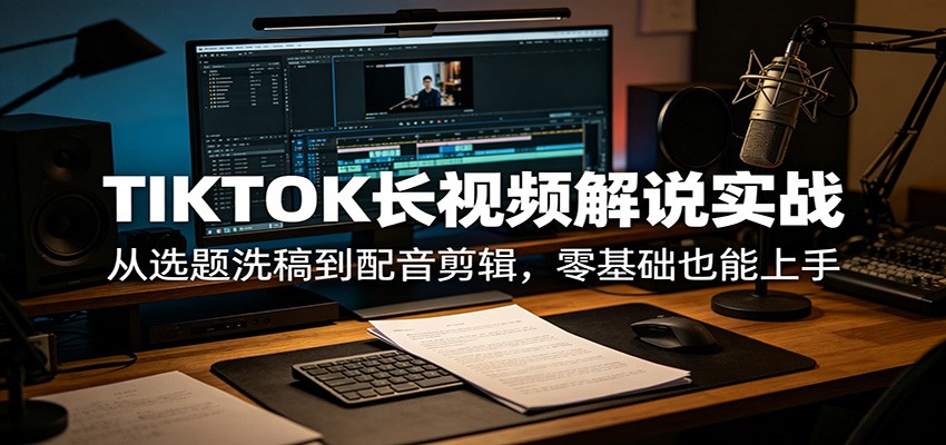 TIKTOK长视频解说实战：从选题洗稿到配音剪辑，零基础也能上手-快名资源网