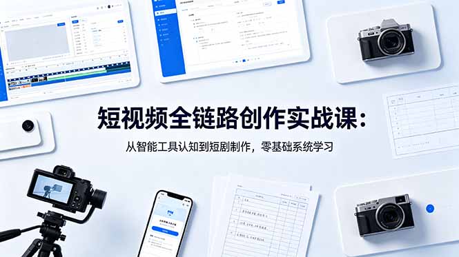 短视频全链路创作实战课：从智能工具认知到短剧制作，零基础系统学习-快名资源网