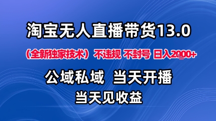淘宝无人直播13.0，公域私域技术，不封号，不违规布局下半年旺季赛道，日入1K+(独家技术)【揭秘】-青虫资源网