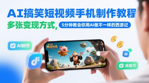 AI搞笑短视频手机制作教程，多张变现方式，5分钟教会你用AI做不一样的西游记-快名资源网