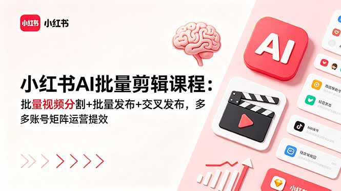 小红书AI批量剪辑课程：批量视频分割+批量发布+交叉发布，多账号矩阵运营提效-快名资源网